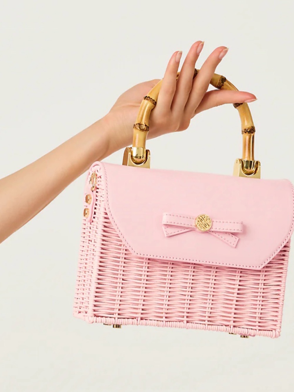 Lilly Pulitzer, NWT, SOLD OUT Pink muse Woven Crossbody Bag with Bamboo Handle - Picture 1 of 11